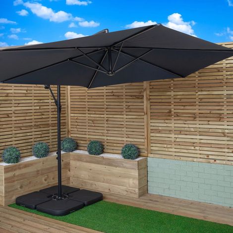 3m Cantilever Banana Garden Parasol in Blue with Crank Handle and Parasol Base Weights Included (1/5)