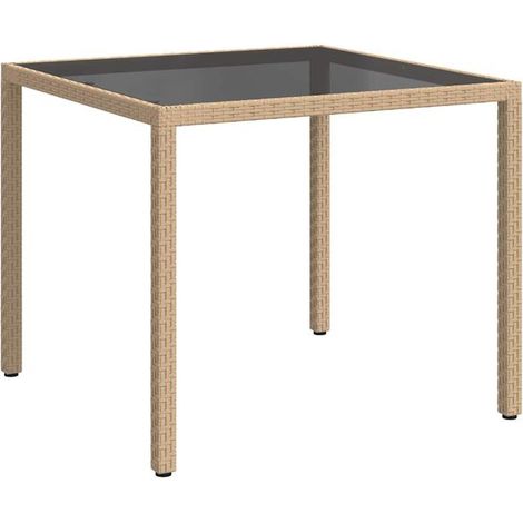 Table de jardin, 90x90x75 cm, en verre trempé et résine tissée, beige. (1/5)