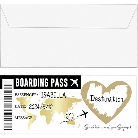 Lot de 5 bons de voyage à gratter, carte d'embarquement avec enveloppe dorée, carton robuste, idée cadeau originale pour anniversaire (1/5)