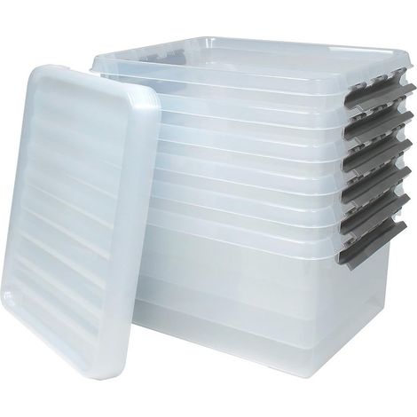 BRB Lot de 6 boîtes de rangement avec couvercle, transparentes, 500 x 400 x 260 mm, 36 l (1/2)