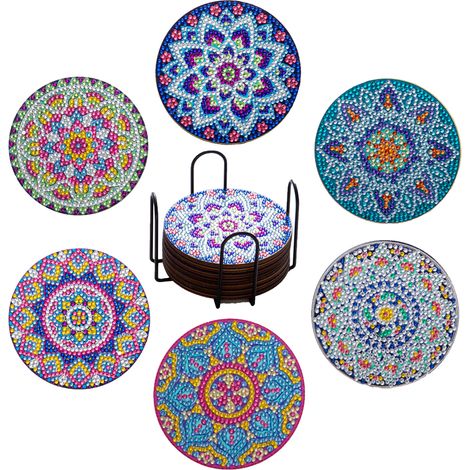 DIY-Untersetzer aus Acryl mit Diamantmuster und Metallständer, 8er- oder 6er-Set, 10 cm, festliches Design für Weihnachten und Dekorationen (1/5)