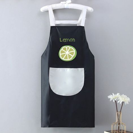 Tablier De Cuisine - Polyester Imperméable - Longueur Poitrine-Genou - Bretelles Réglables - Noir Citron - 1 Pièce (1/5)