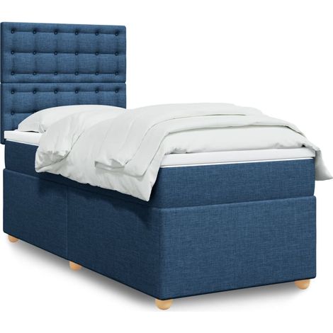 Boxspringbett mit Matratze Blau 90x200 cm Stoff
