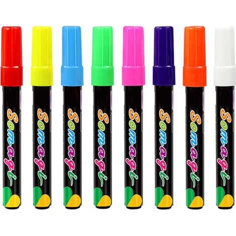 Lot de 8 marqueurs à craie liquide, 8 couleurs, lavables et effaçables à l'eau, pour tableaux noirs, ardoises et vitres. (1/5)