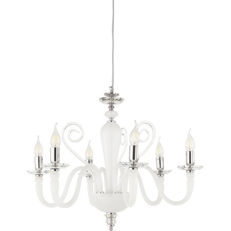 Lampada a sospensione DEBUSSY in vetro lavorato a mano D72 cm bianco satinato 6 LUCI (1/2)