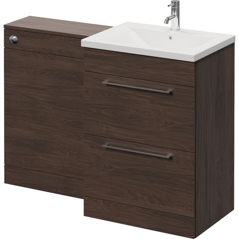 Napoli 460 Cento Brown Oak 1200mm 2 Drawer Vanity Unit Toilet Suite with Glide Basin - 1200mm - Chrome 320mm HandleWithout Kingston Toilet Pan