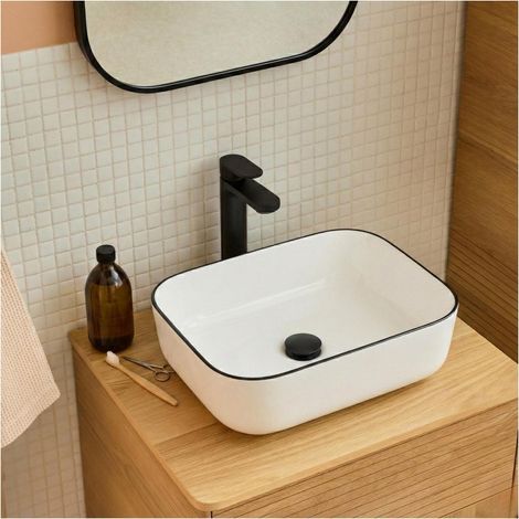 Rechteckiges Keramik-Aufsatzwaschbecken mit Rand, 48 x 37 cm ALIX