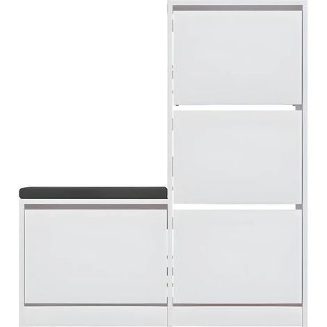 Scarpiera con panca a 4 ante a ribalta colore bianco 105x26x118.5H Dude (1/4)