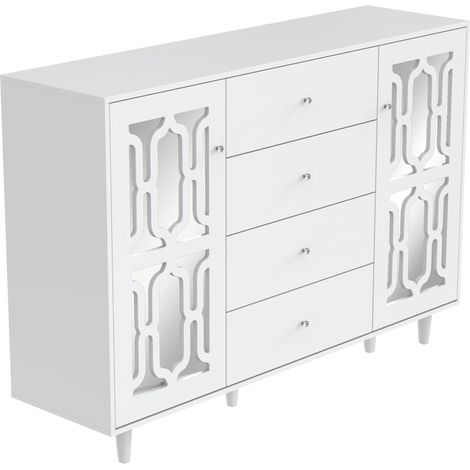 Aparador blanco con efecto espejo y 4 cajones 2 puertas MDF 147,5 x 40 x 102 cm HOMVRA (1/5)