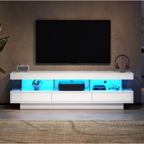 TV-Lowboard 160 cm weiß mit 3 Glasfächern, Bluetooth-LED-Beleuchtung HAVRYA (1/5)