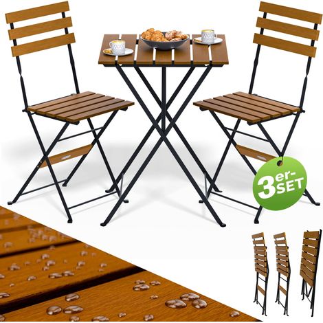 CASARIA® Muebles de Balcón Jardín 3 Pzs. Juego Bistro de Madera de Acacia Certif FSC® Plegable Metal 55x55x70cm Mesa 2 Sillas Resistente a la Intemperie (1/7)