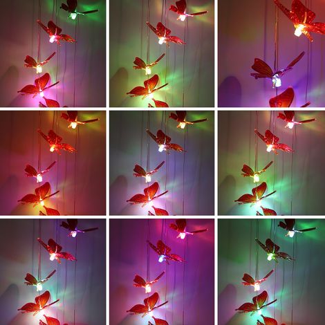 Carillon éolien solaire LED multicolore à lumière changeante, lampe suspendue pour patio et jardin (feuille d'érable rouge) (1/5)