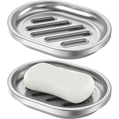 Seifenschale aus Edelstahl mit Abtropffläche – Seifenschale aus gebürstetem Metall, ideal für Dusche, Badewanne oder Küchenspüle – Langlebig und stilvoll (1/5)