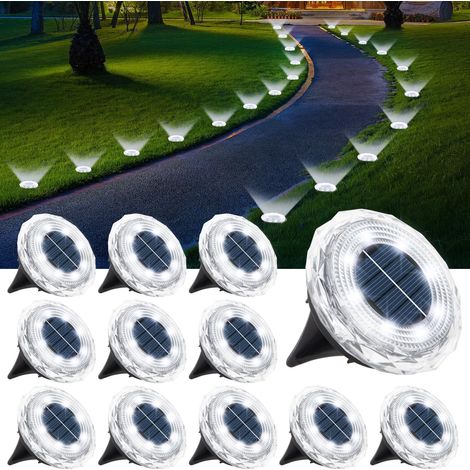 12er-Pack verbesserte Solar-Gartenleuchten, automatisches Ein-/Ausschalten für Wege, Einfahrten, Terrassen (kaltweiß)