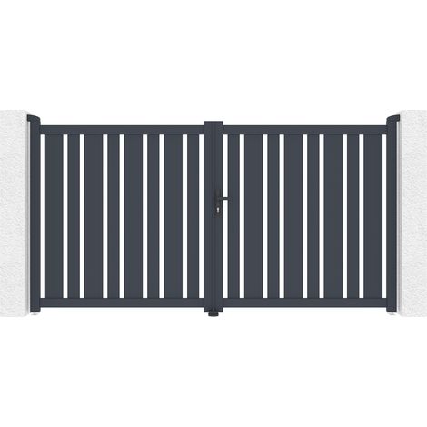 Casanoov – Portail aluminium battant 300 cm – Hauteur 160 cm – Conception ajourée pour circulation d'air – Couleur gris anthracite RAL 7016 (1/5)
