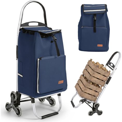 Sekey chariot de courses pliable 2 en 1, 50 L avec sac isotherme, chariot monte-escalier avec roues, bleu