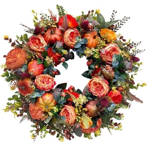 Couronne de citrouille artificielle. couronne de fleurs d'automne pour intérieur et extérieur. couronne de porte d'entrée ronde. couronne de Thanksgiving (1/5)
