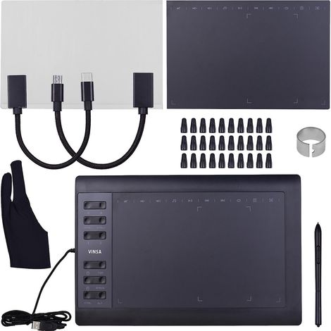 Professionelles Grafiktablett (10 x 6 Zoll) mit 12 Express-Tasten und 8192 Druckstufen, batterieloser Stift