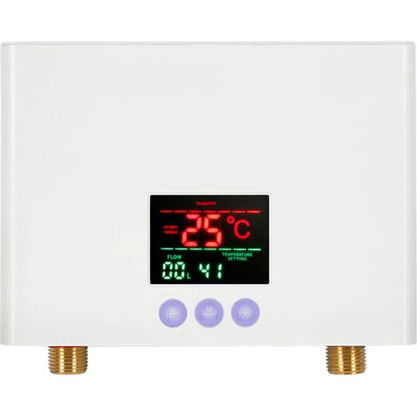 Scaldabagno istantaneo, mini scaldabagno elettrico a parete da 3 kW con display a LED, termostato a 3 livelli, telecomando, bianco