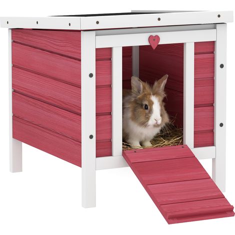 Pawhut – Clapier à lapin en bois de sapin – Toit ouvrant étanche – Rampes d'accès antidérapantes – 51 x 42 x 43 cm – Rouge et blanc