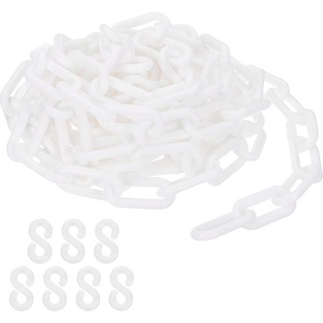 Chaîne en plastique blanche, 16 pieds 8mm Chaîne de sécurité pour barrière de foule, file d'attente, parking, clôture, portail, chantier et décoration (1/5)