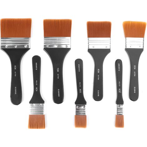 Set mit 7 Flachpinseln mit leichten Holzgriffen für Öl- und Acrylmalerei