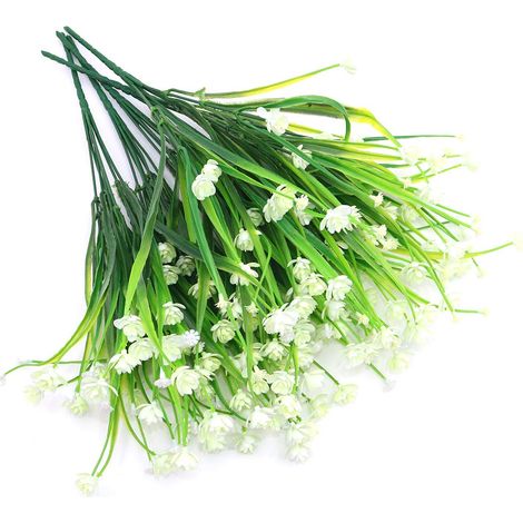 5 Pcs Plante Artificielle 7 Broches Printemps Herbe gypsophile Bouquet décoration pour intérieur extérieur Suspendu jardinière Mariage Ferme décor Blanc (1/5)