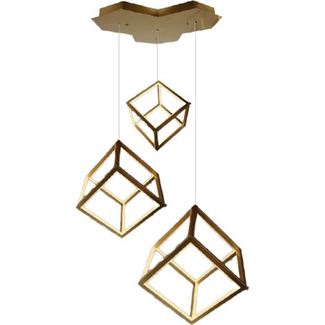 Lámpara colgante LED V-TAC de 3 cubos, 46 W, moderna y decorativa, 56 x 48,5 x 156 cm, dorada