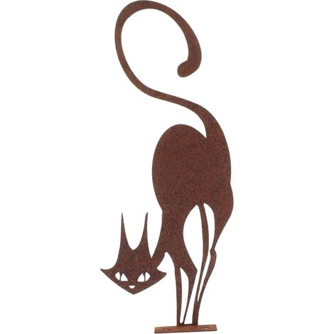 Silhouette Chat - Décoration Métal Extérieur - Pour Clôture Jardin Pelouse - Finition Rouillée - 1 Pièce