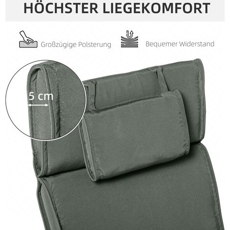 Coussin pour chaise de jardin avec housse de tête amovible, gris anthracite, 198 x 53 x 5 cm, coussin simple (1/4)