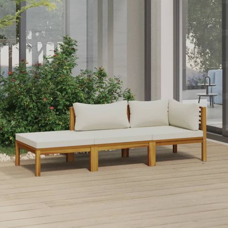 Salon de jardin 3 pcs,Mobilier de terrasse,Table et Chaise pour Relax avec coussin crème Bois d'acacia solide -YZ755289 (1/5)