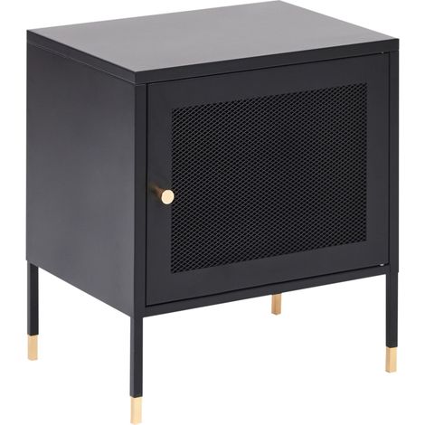 Table de Chevet Industrielle avec Porte Grillagée en Acier Noir Ossett (1/5)