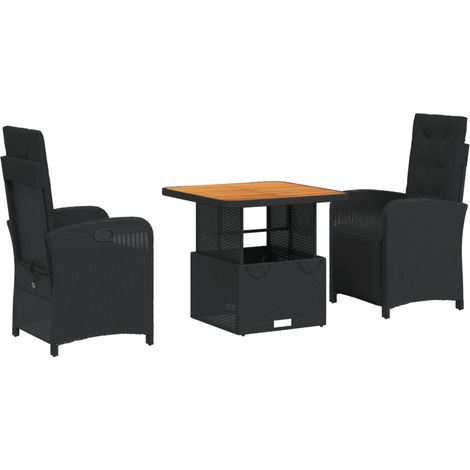 Maison Exclusive - Set da Pranzo da Giardino 3 pz con Cuscini Nero in Polyrattan