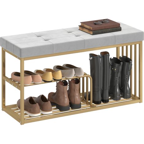 HOMCOM Shoe Storage Bench with Seat Cushion Tufted Shoe Rack Bench Grey