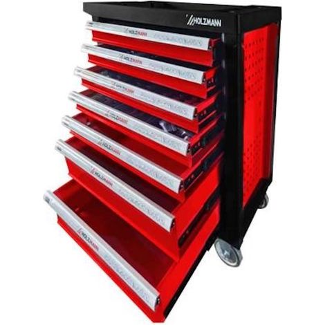 HOLZMANN Servante d’atelier avec outils - WW770W - 7 tiroirs - 261 pièces - Chrome-vanadium - Roues freinées