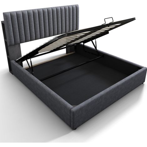Letto matrimoniale imbottito con contenitore LED, USB-C, app, testiera regolabile, grigio 160x200 (1/5)