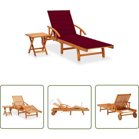 The Living Store Chaise longue de jardin avec table et coussin Bois d'acacia - Chaise Longue Jardin - Mobilier De Jardin - Bain De Soleil - Bois D'acacia - Chaise Longue Réglable (1/5)