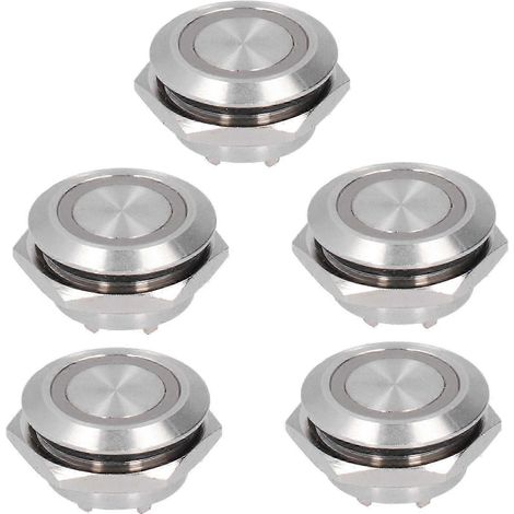 Bouton poussoir momentané LED rouge 19mm AC220V, interrupteur métal ultra-fin étanche, lot de 5 pièces, réinitialisation automatique pour voiture et maison. (1/5)