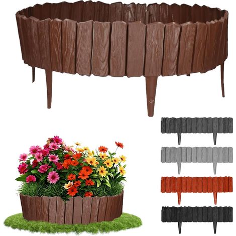 Bordure de parterres Aspect Bois - 2,4 m - Bordure de pelouse - Bordure de Jardin (Marron) (1/5)