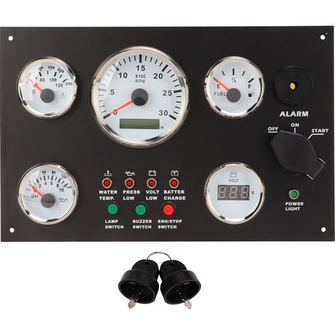 Cruscotto per barca con display per velocità motore, livello olio, pressione, temperatura acqua e voltaggio, retroilluminazione rossa, sostituzione del pannello strumenti (12V) (1/5)