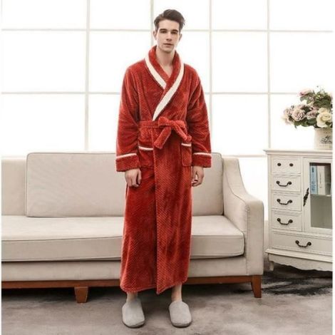 Peignoir de bain mixte homme et femme taille XXXL couleur brun rouge, 1 pièce, sortie de bain absorbant sans accessoire de puériculture (1/3)