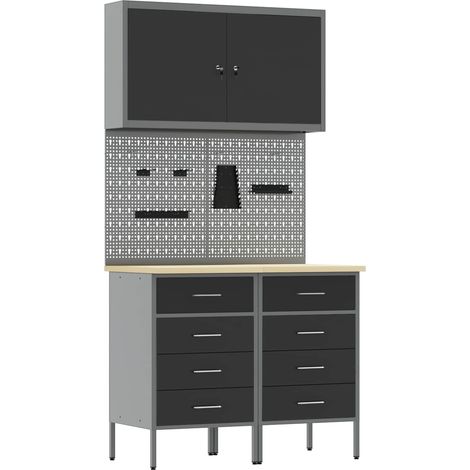vidaXL Armario de trabajo 5 uds. Negro Madera Ingenierizada y Acero (1/2)