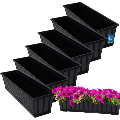 KOTARBAU® Lot de 6 Pot de Fleur Exterieur - Jardinières Exterieur - PVC - 60 x 18 x 14 cm - Anthracite - Jardinière Balcon - Rectangulaire - avec Soucoupe - Bac à Fleurs (1/5)