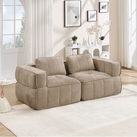 Sofá rinconera modular de 2 plazas 198 x 93 x 67 cm en poliéster arena sin montaje DESVIAE (1/5)
