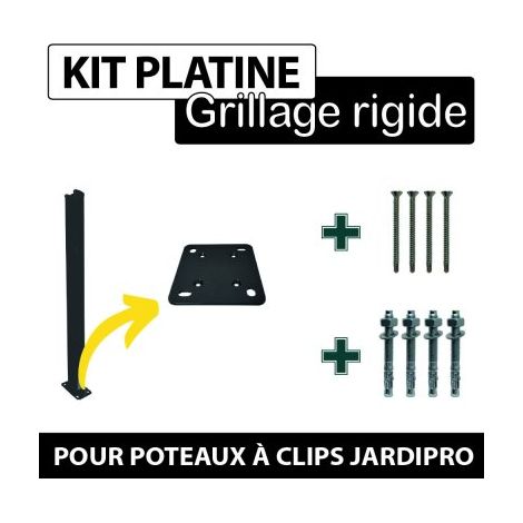 Cloture & Jardin – Kit platine poteau à clips gris – Visserie en acier zingué – Platine 100x120mm en aluminium thermolaqué – Pour fixation béton