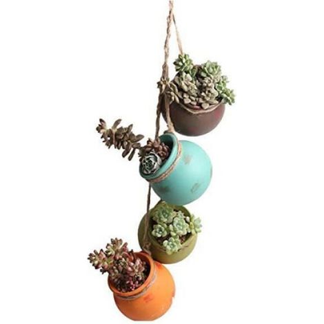 Pots de Fleurs Suspendus - - MARSEE - Céramique Colorée - Rond - Pour Plantes Succulentes (1/4)