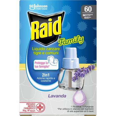 Raid Family Liquido Elettrico Antizanzare Comuni e Tigre Ricarica, Fragranza alla Lavanda, 1 Confezione da 36ml, 60 Notti (1/4)