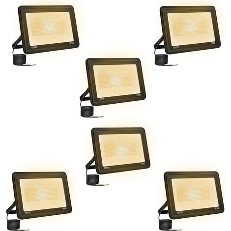 6 Pièces Projecteur Led Extérieur 150W, Spot Led Exterieur 15000LM 3000K Blanche Chaude IP66 ImperméAble Projecteur Exterieur Pour Jardin Garage Patio Grange Cour