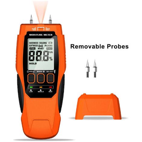 BUNTHAUS Détecteur d'humidité, Testeur Humidité pour Mur, Bois et Papier, Humidimètre Portable avec Écran LED , Hygrometre pour Construction, Bricolage et Rénovation
