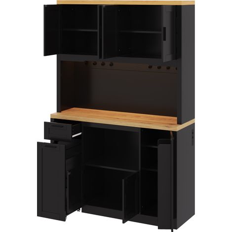 Armario de cocina 120x40x182 cm MDF negro y madera con LED y enchufes - MEUBLIV (1/5)